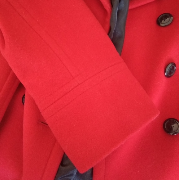 UK Brand Planet Red Wool Cashmere Pea Coat 16 - Picture 9 of 11